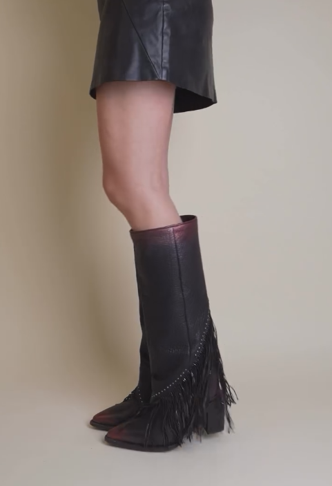 Tassel zipper denim boots