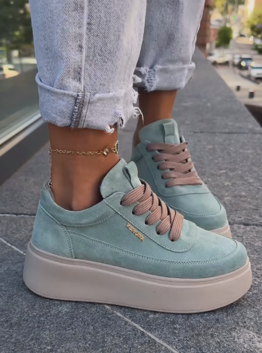 Light blue suede casual sports sneakers