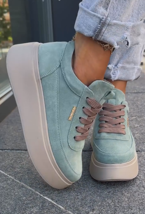 Light blue suede casual sports sneakers