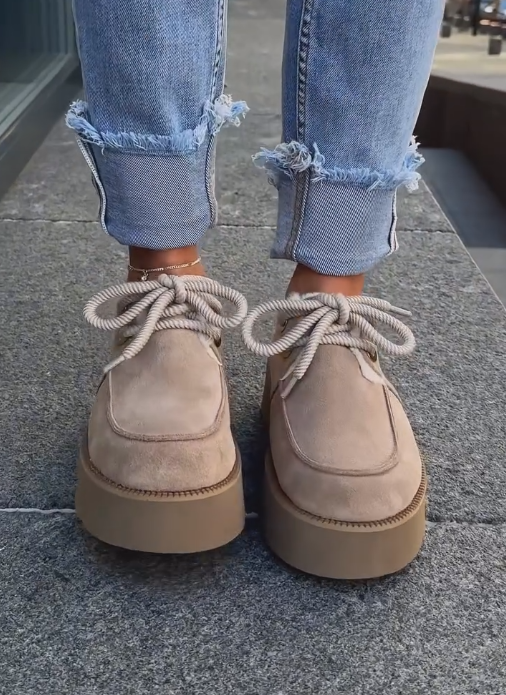 Khaki thick lace-up hemp rope casual plush shoes