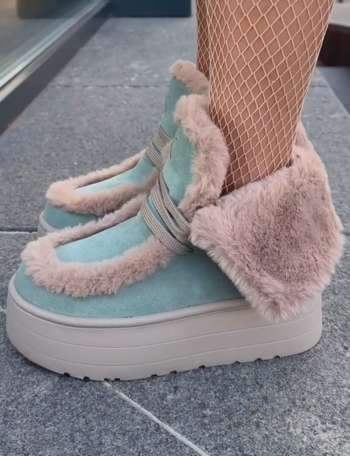 Fleece sky blue cotton boots