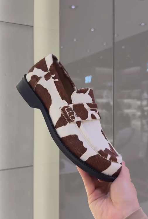 Cow white and brown soft fur casual shoes