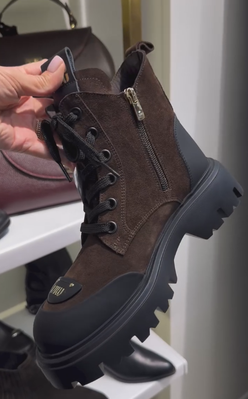 Brown denim zipper boots