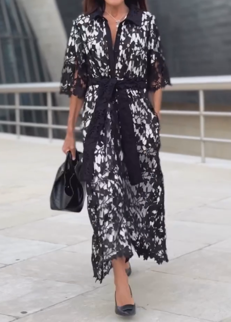 Black and white lace long skirt