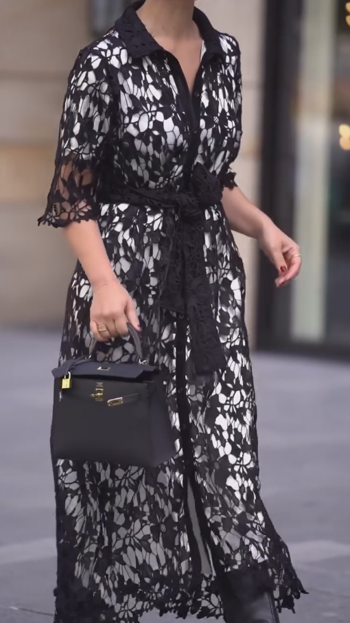 Black and white lace long skirt