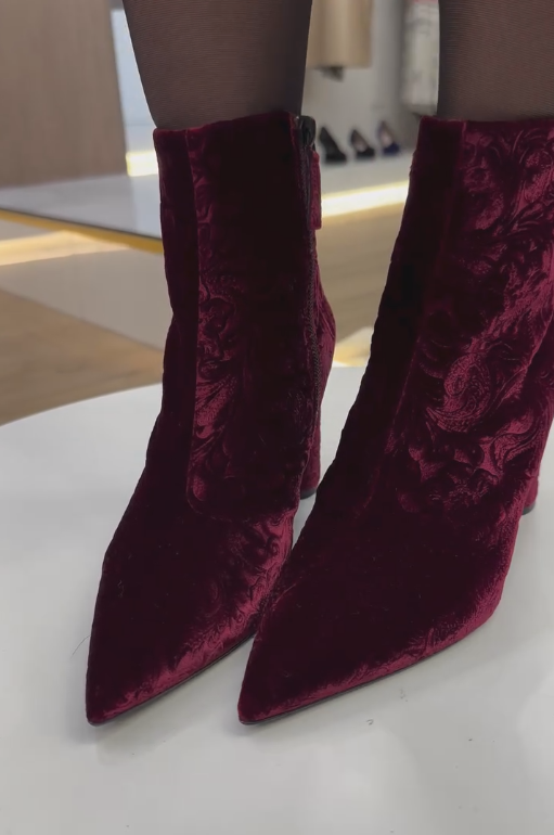 Red velvet ankle boots