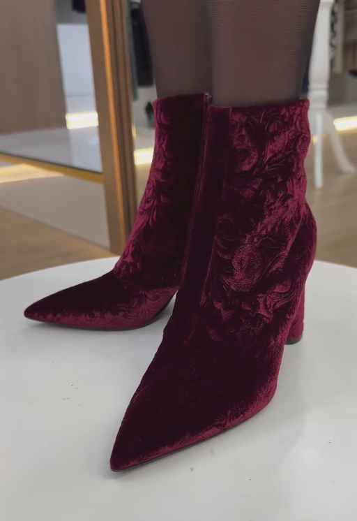 Red velvet ankle boots