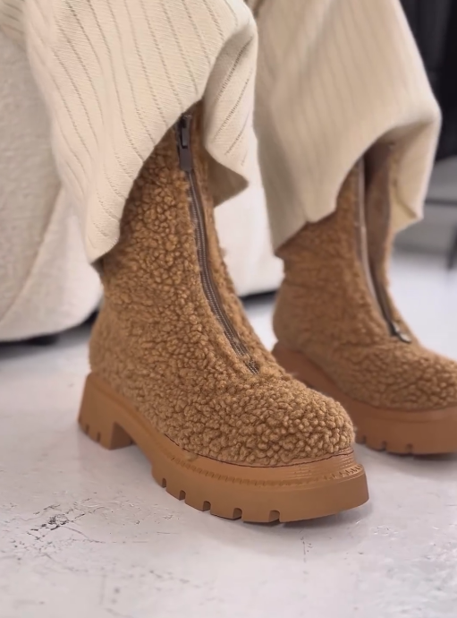 Khaki fur ankle boots
