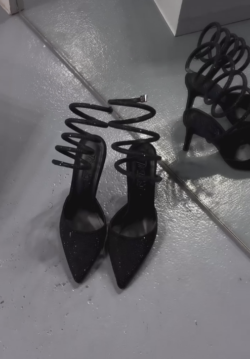 Black diamond sparkling wrapped high heels