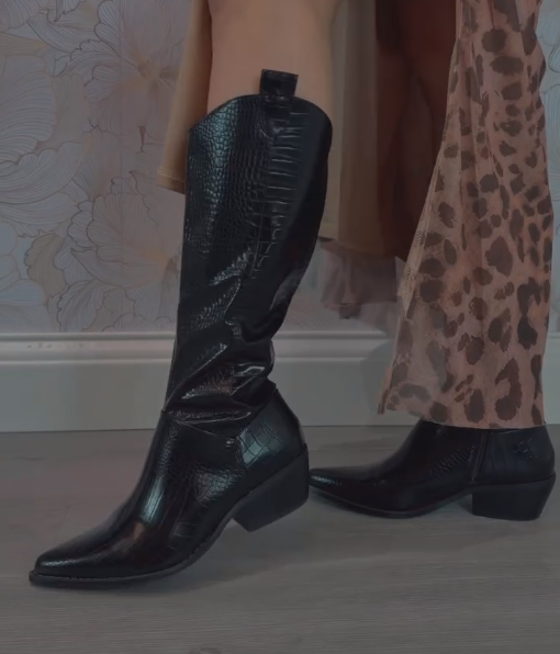 Black vintage textured leather boots