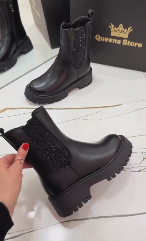 Black Diamond Sparkling Casual Zipper Ankle Boots