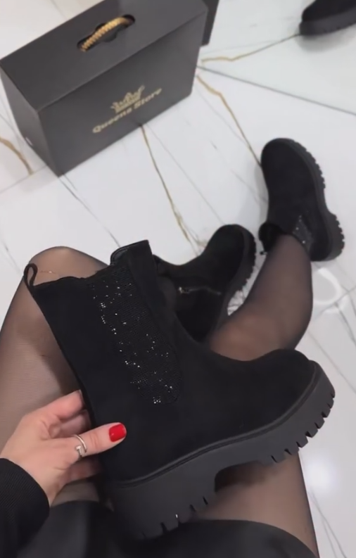 Black Diamond Sparkling Casual Zipper Ankle Boots