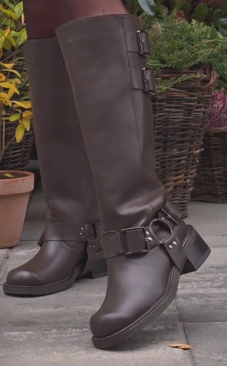 Brown cross-cut high boots