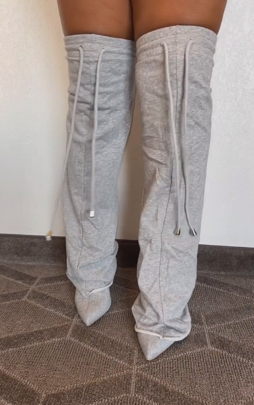 Grey lace-up high boots