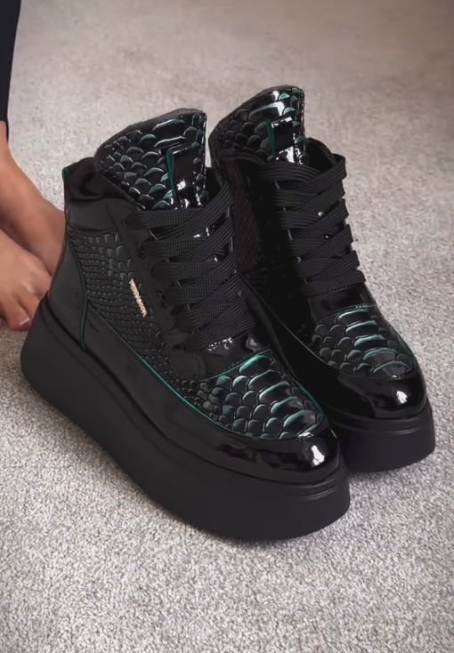 Dark green crocodile leather ankle boots