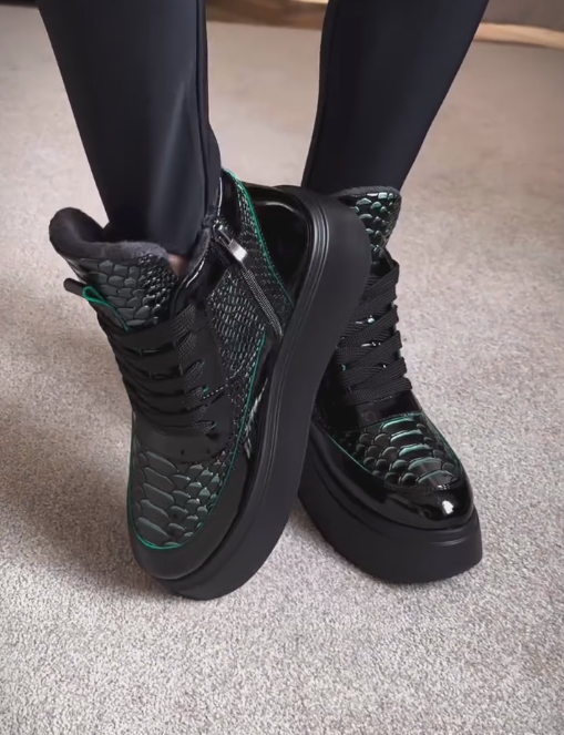 Dark green crocodile leather ankle boots