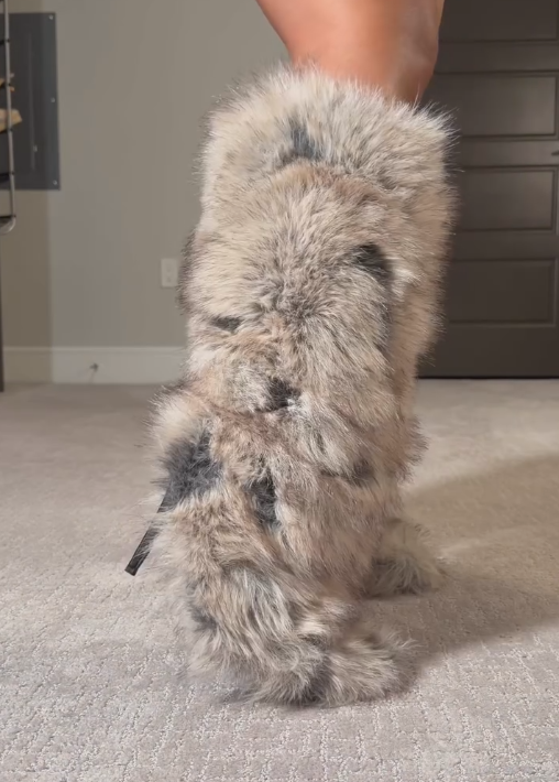 Gray velvet high-heeled boots