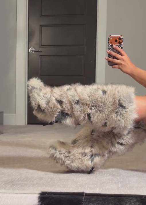 Gray velvet high-heeled boots