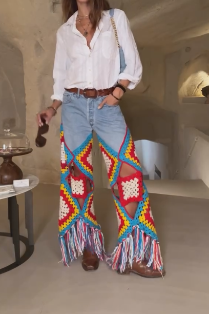 Woven colorful handmade jeans