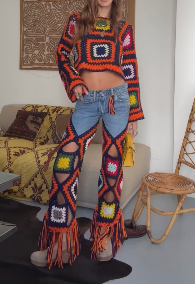 Woven colorful handmade jeans