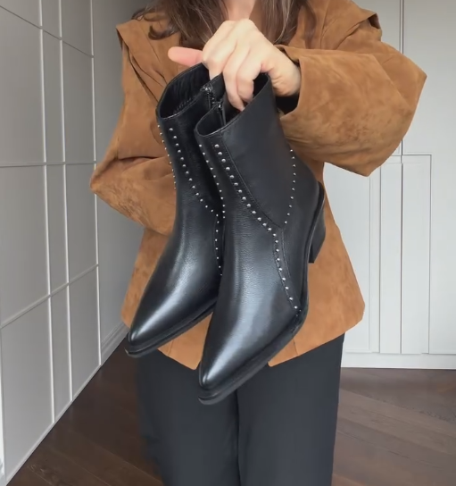 Black silver disc-embellished ankle boots