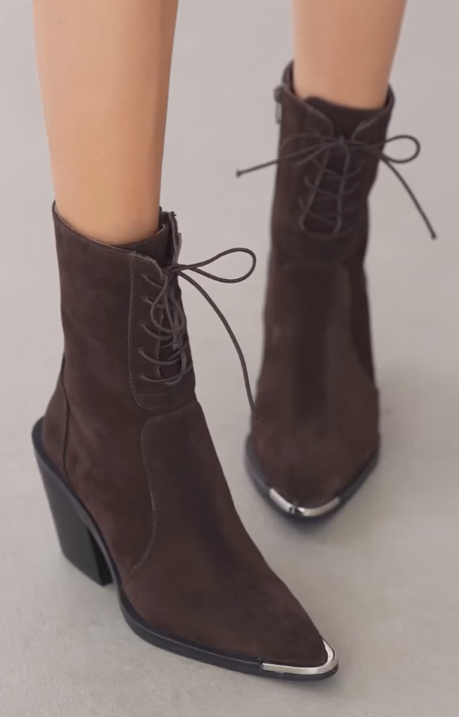Brown lace-up elegant zipper ankle boots