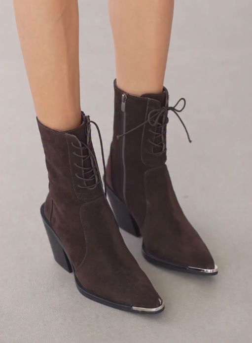 Brown lace-up elegant zipper ankle boots