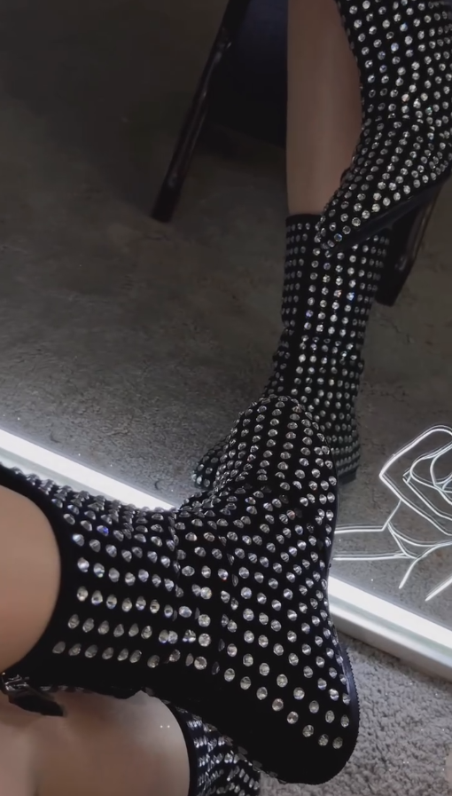 Silver diamond-embellished ankle boots