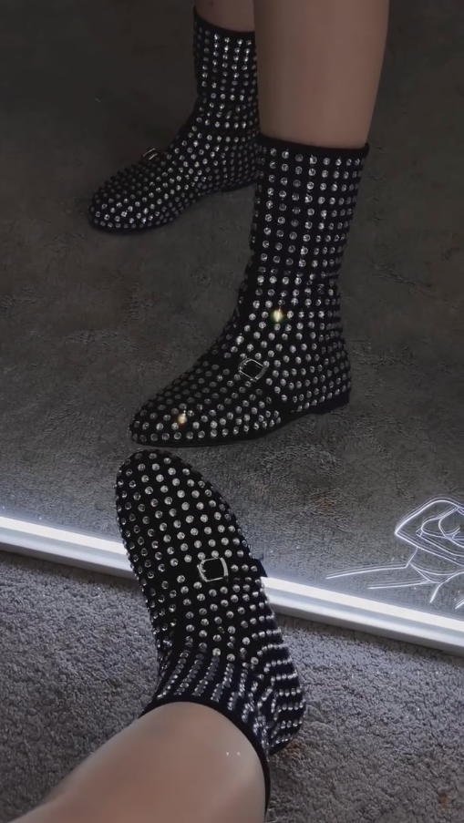 Silver diamond-embellished ankle boots