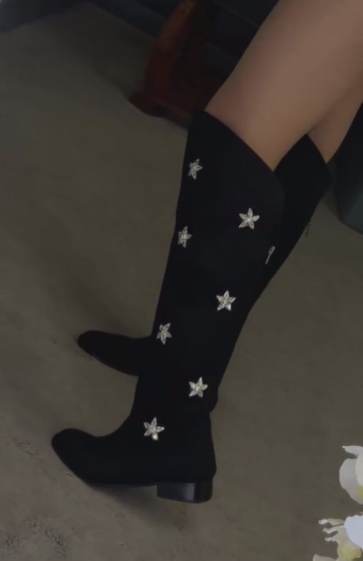 Silver five-pointed star shining starry sky high boots