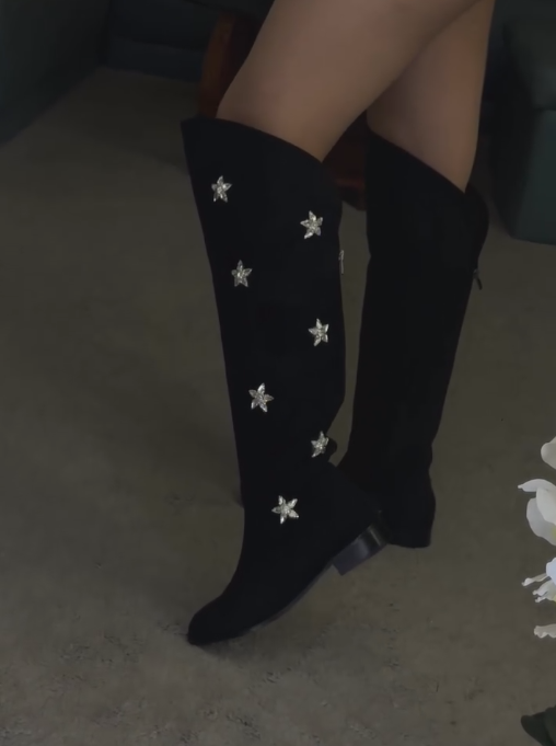 Silver five-pointed star shining starry sky high boots