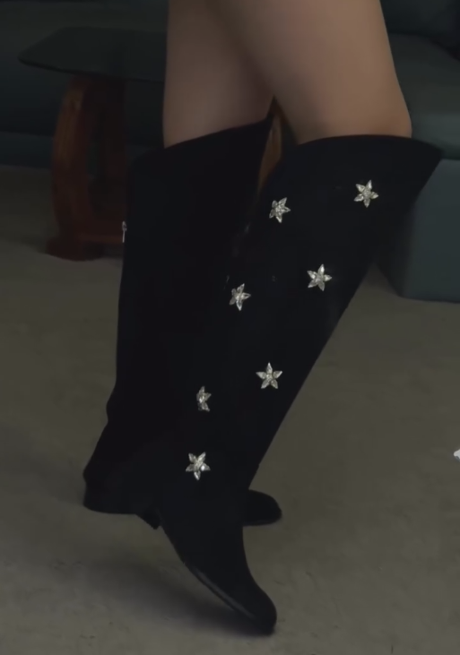 Silver five-pointed star shining starry sky high boots