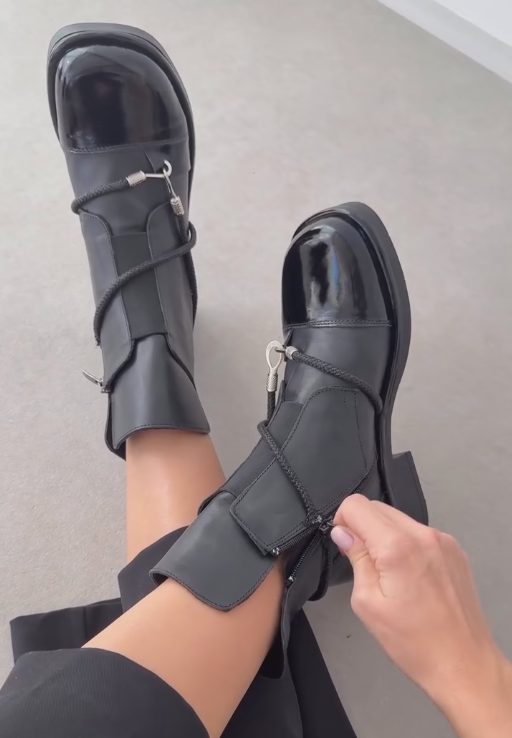 Wrapped chain side zipper ankle boots