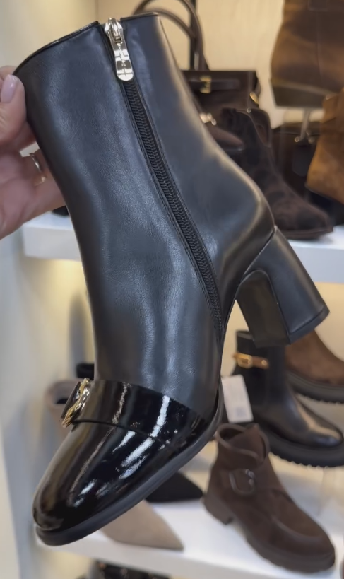 Black patent leather casual ankle boots