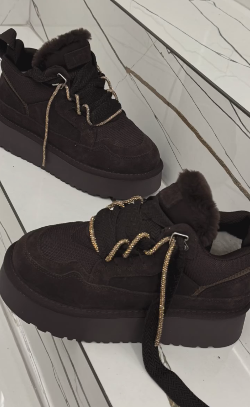 Dark brown and gold lace-up casual shoes