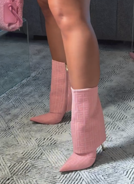 Pink and gold mid-calf boots