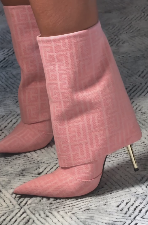 Pink and gold mid-calf boots