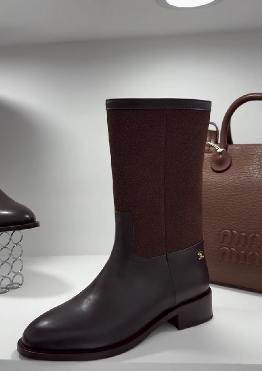 Dark brown suede casual flat boots