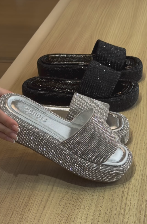 Glittery and rhinestone-embellished casual platform shoes