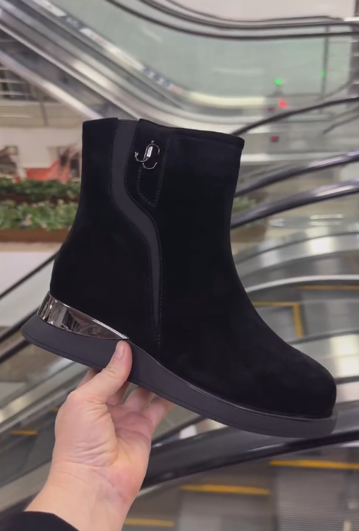 Black suede casual metallic ankle boots