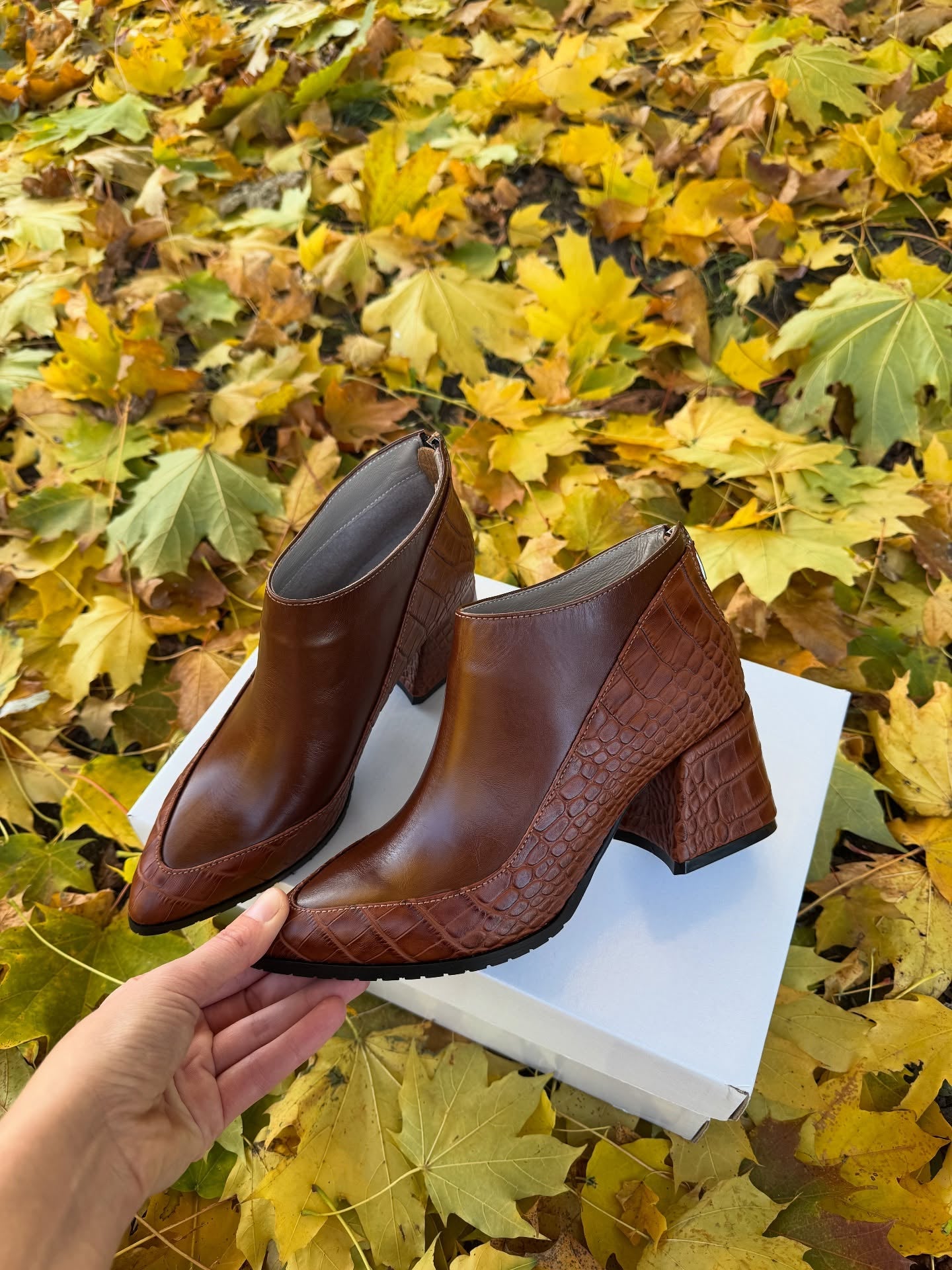 Brown crocodile textured high-end high-heeled boots