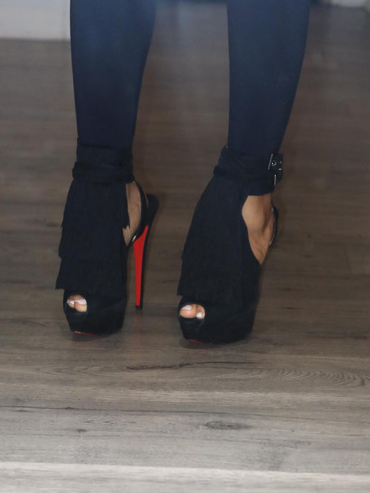 Black tassel high heels