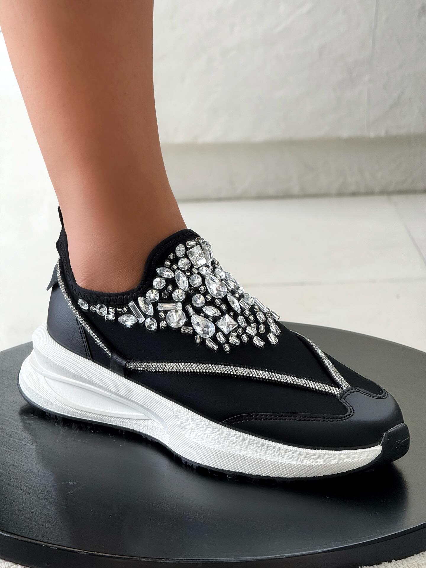 Black diamond-encrusted casual shoes