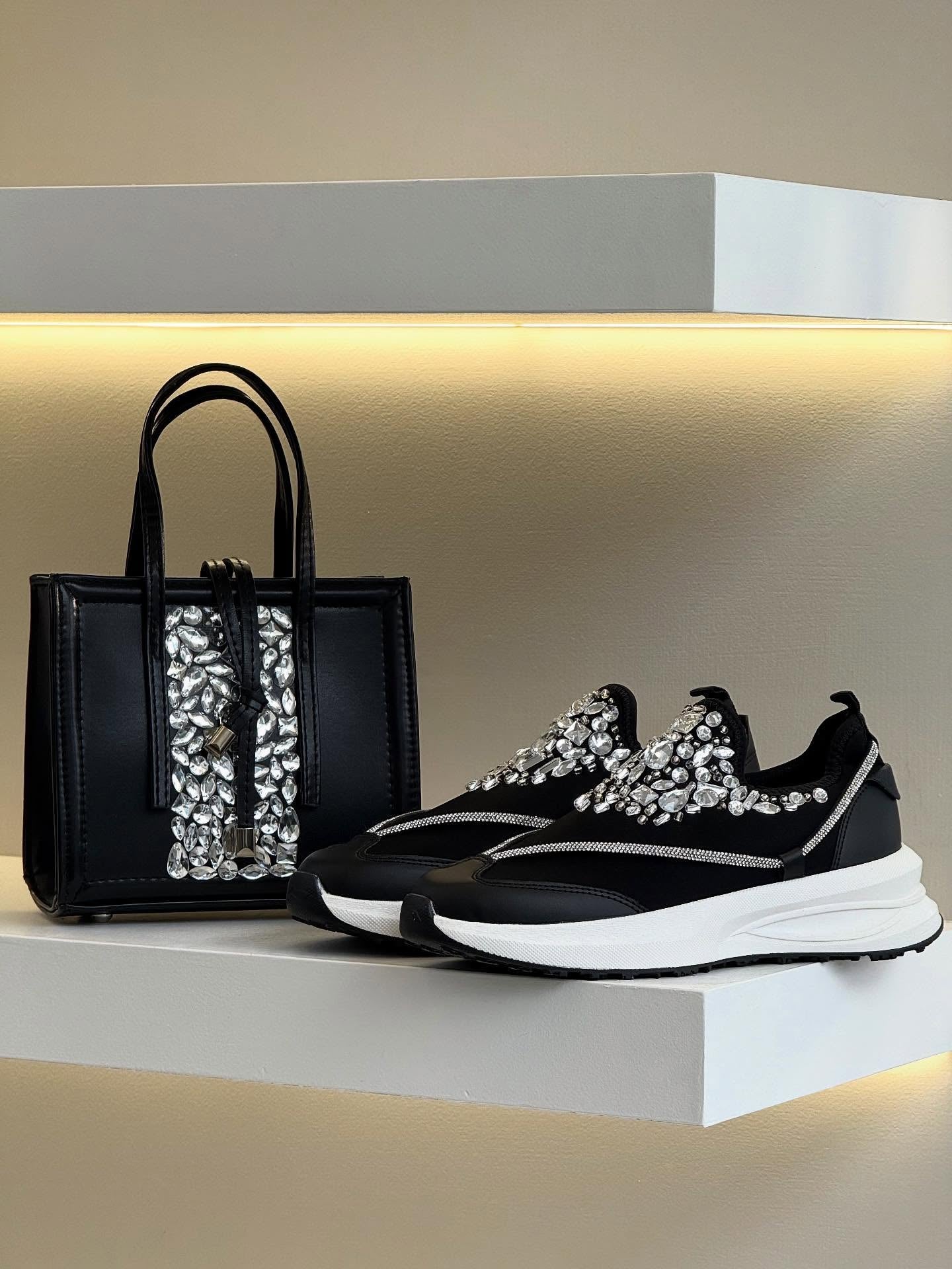 Black diamond-encrusted casual shoes