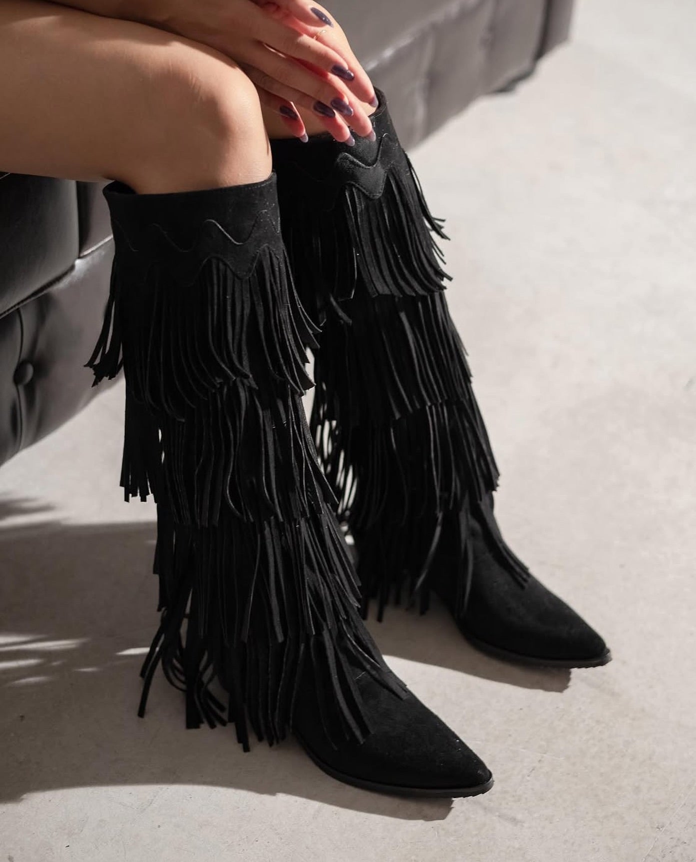 Tassel suede high boots