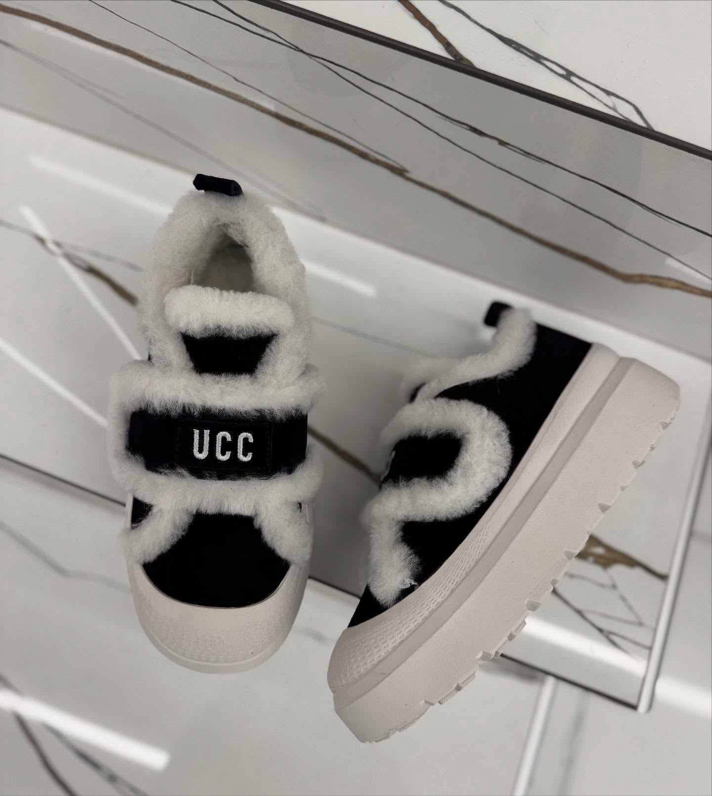 Plush black and white UCC warm shoes