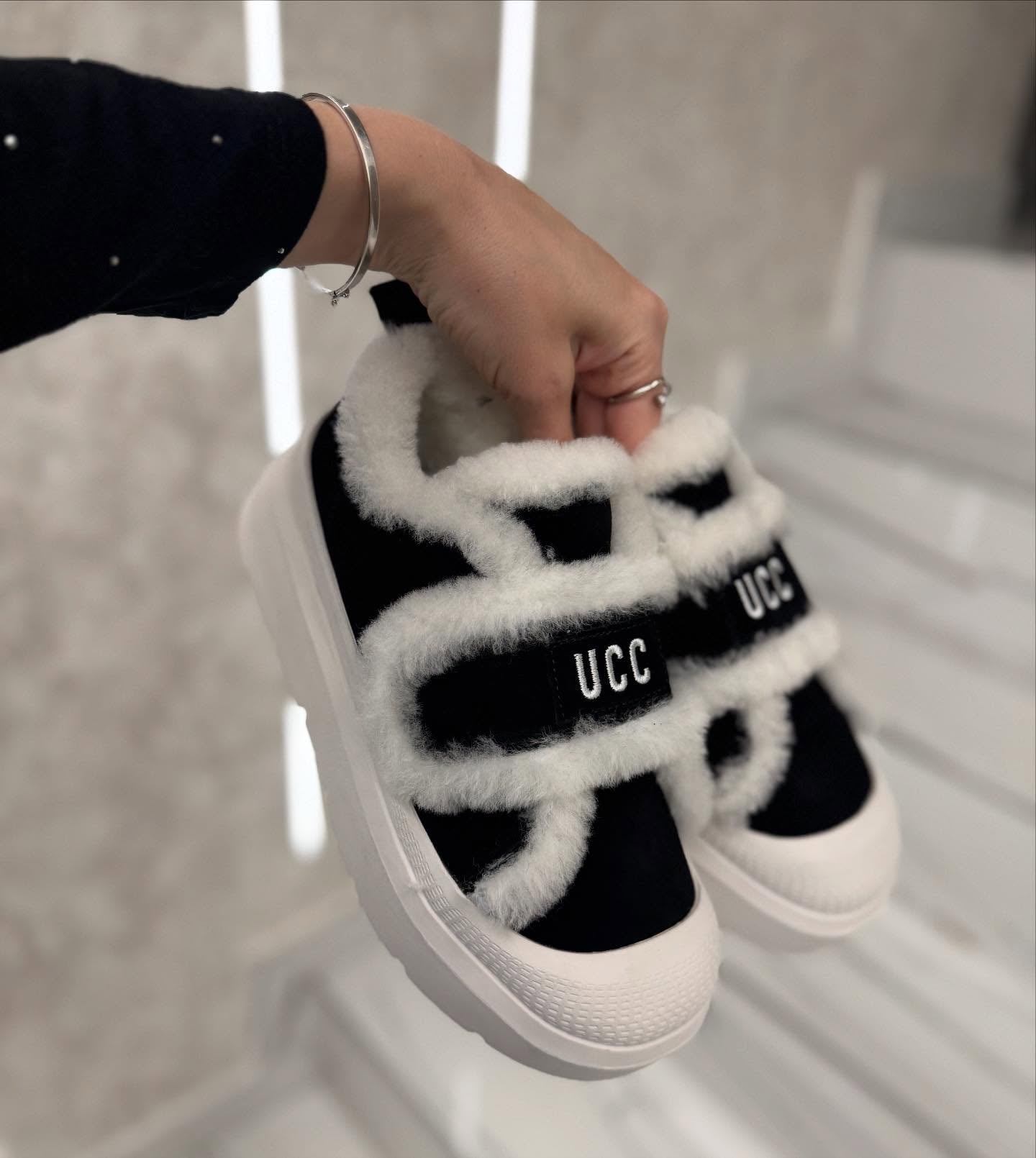 Plush black and white UCC warm shoes