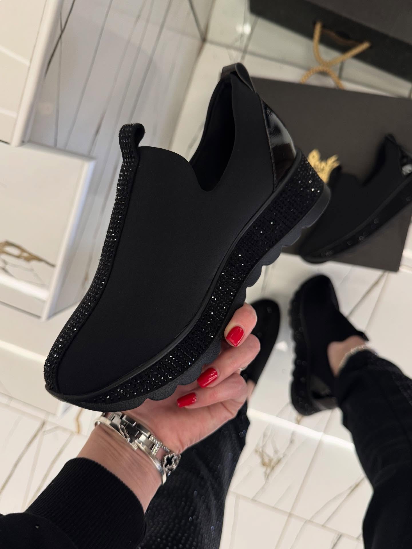 Black diamond-embellished sneakers