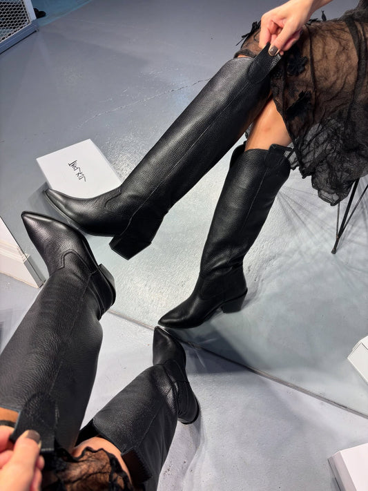 Black Italian leather boots