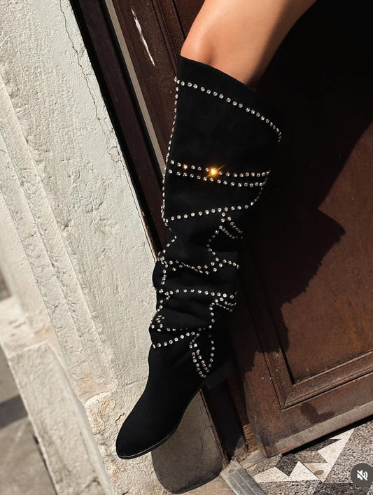 Diamond crystal embellished soft boots